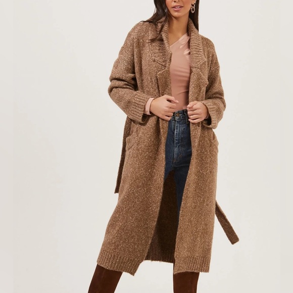 ASTR The Label Lorrie Belted Longline Cardigan in Hazelnut Brown size Medium - Picture 2 of 12